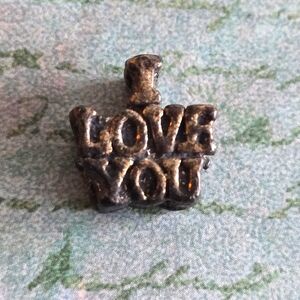 I love you charm for bracelet large hole dark silver tone